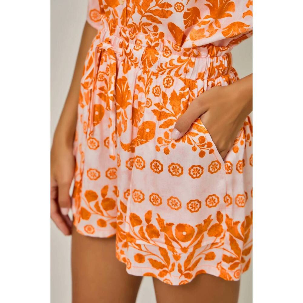 NEW MYSTREE botanical tribal print shorts in sun blush